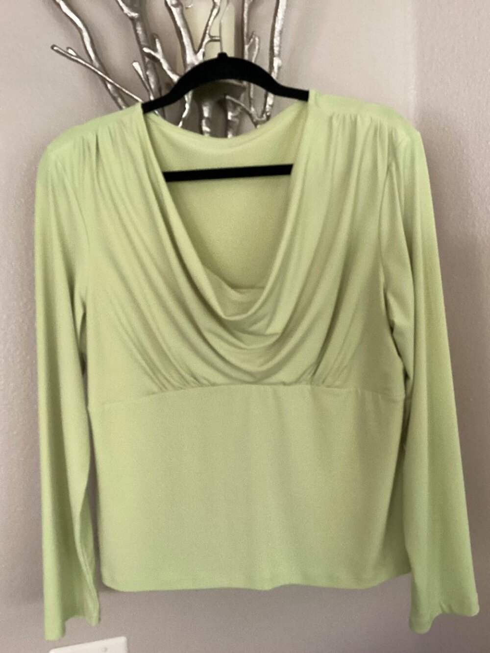 Lime yellow/green waterfall neckline women's blouse, top, size large